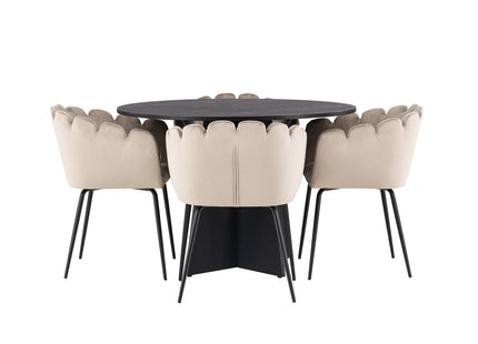 Furniture Fashion & Venture Home Limhamn & Bootcut Matstolar Beige + Runda Matbord ⌀110 Svart