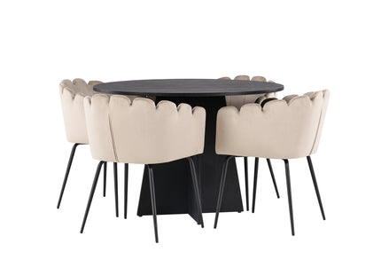 Furniture Fashion & Venture Home Limhamn & Bootcut Matstolar Beige + Runda Matbord ⌀110 Svart