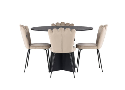 Furniture Fashion & Venture Home Limhamn & Bootcut Matstolar 2-pack Beige + Runda Matbord ⌀110 Svart
