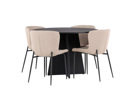 Venture Home Bootcut & Modesto Runda Matbord ⌀110 Svart + Matstolar 2-pack Beige