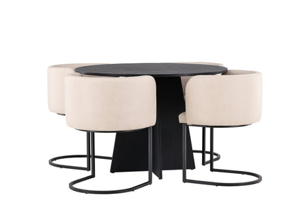 Venture Home & Furniture Fashion Bootcut & Simrishamn Runda Matbord ⌀110 Svart + Matstolar Beige