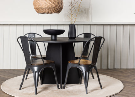 Venture Home Bootcut & Tempe Runda Matbord ⌀110 Svart + Matstolar 2-pack Valnöt