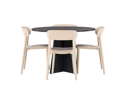 Venture Home Bootcut & Åstol Runda Matbord ⌀110 Svart + Matstolar 2-pack Beige