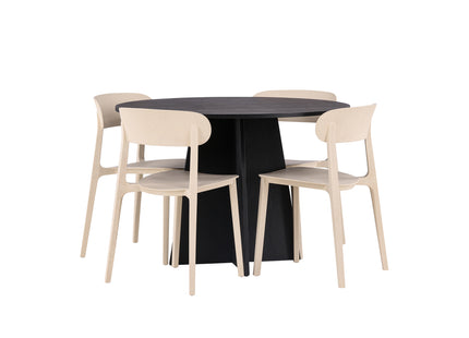 Venture Home Bootcut & Åstol Runda Matbord ⌀110 Svart + Matstolar 2-pack Beige