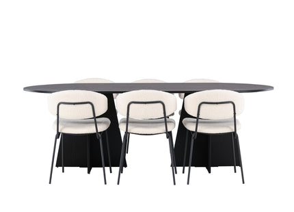 Venture Home Bootcut & Chico Ovala Matbord 230 x 115 Svart + Matstolar 2-pack Vit