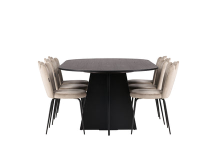 Furniture Fashion & Venture Home Limhamn & Bootcut Matstolar 2-pack Beige + Ovala Matbord 230 x 115 Svart