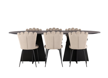 Furniture Fashion & Venture Home Limhamn & Bootcut Matstolar 2-pack Beige + Ovala Matbord 230 x 115 Svart