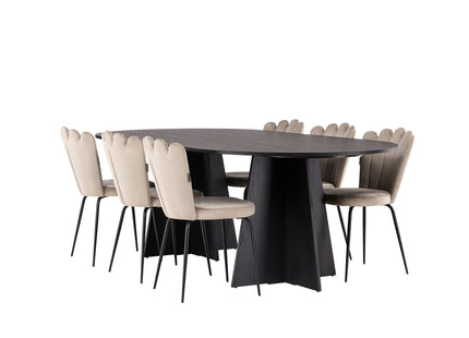 Furniture Fashion & Venture Home Limhamn & Bootcut Matstolar 2-pack Beige + Ovala Matbord 230 x 115 Svart