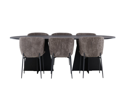 Venture Home Bootcut & Modesto Ovala Matbord 230 x 115 Svart + Matstolar 2-pack Beige