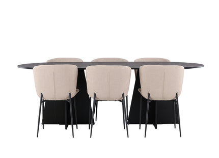 Venture Home Bootcut & Modesto Ovala Matbord 230 x 115 Svart + Matstolar 2-pack Brun