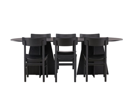 Venture Home Bootcut & Montros Ovala Matbord 230 x 115 Svart + Matstolar 2-pack Svart