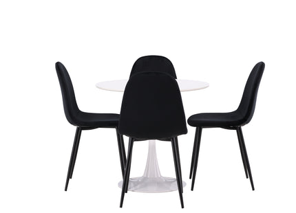 Venture Home Polar & Hamden Matstolar 2-pack Svart + Runda Matbord ⌀80 Vit