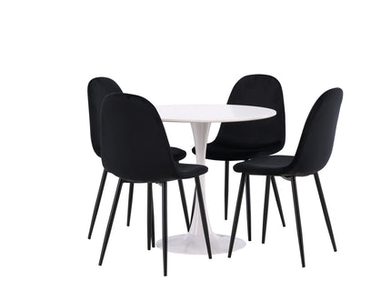 Venture Home Polar & Hamden Matstolar 2-pack Svart + Runda Matbord ⌀80 Vit