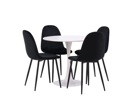 Venture Home Polar & Hamden Matstolar 2-pack Svart + Runda Matbord ⌀80 Vit