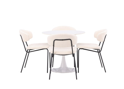 Venture Home Chico & Hamden Matstolar 2-pack Vit + Runda Matbord ⌀80 Vit