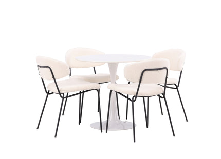 Venture Home Chico & Hamden Matstolar 2-pack Vit + Runda Matbord ⌀80 Vit