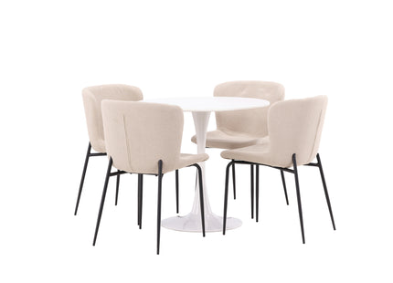 Venture Home Modesto & Hamden Matstolar 2-pack Beige + Runda Matbord ⌀80 Vit