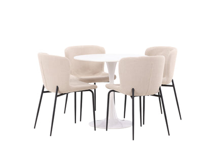 Venture Home Modesto & Hamden Matstolar 2-pack Beige + Runda Matbord ⌀80 Vit