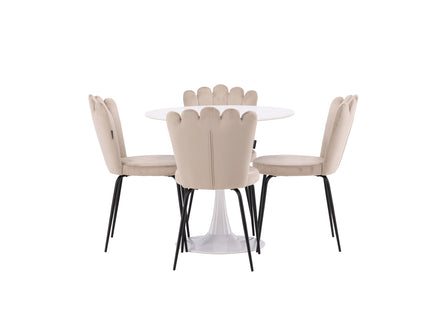 Furniture Fashion & Venture Home Limhamn & Hamden Matstolar 2-pack Beige + Runda Matbord ⌀80 Vit