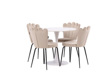 Furniture Fashion & Venture Home Limhamn & Hamden Matstolar 2-pack Beige + Runda Matbord ⌀80 Vit