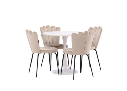 Furniture Fashion & Venture Home Limhamn & Hamden Matstolar 2-pack Beige + Runda Matbord ⌀80 Vit