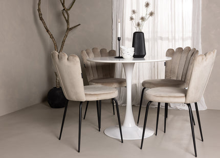 Furniture Fashion & Venture Home Limhamn & Hamden Matstolar 2-pack Beige + Runda Matbord ⌀80 Vit