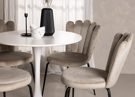Furniture Fashion & Venture Home Limhamn & Hamden Matstolar 2-pack Beige + Runda Matbord ⌀80 Vit