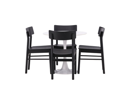 Venture Home Montros & Hamden Matstolar 2-pack Svart + Runda Matbord ⌀80 Vit