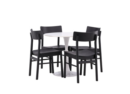 Venture Home Montros & Hamden Matstolar 2-pack Svart + Runda Matbord ⌀80 Vit