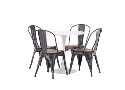 Venture Home Tempe & Hamden Matstolar 2-pack Valnöt + Runda Matbord ⌀80 Vit