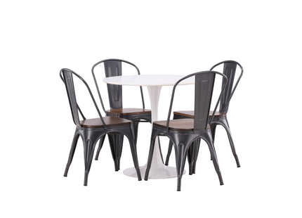 Venture Home Tempe & Hamden Matstolar 2-pack Valnöt + Runda Matbord ⌀80 Vit