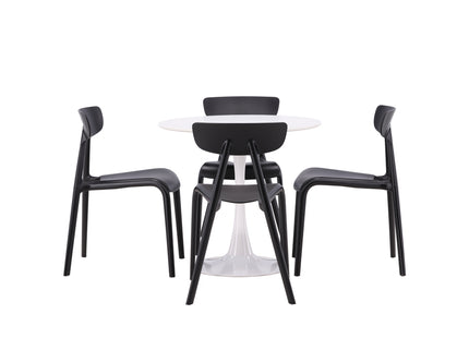 Venture Home Ursholmen & Hamden Matstolar 2-pack Svart + Runda Matbord ⌀80 Vit
