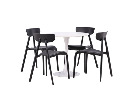 Venture Home Ursholmen & Hamden Matstolar 2-pack Svart + Runda Matbord ⌀80 Vit