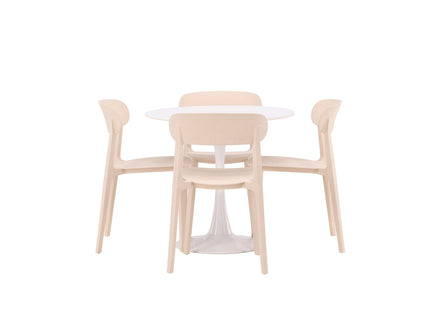 Venture Home Åstol & Hamden Matstolar 2-pack Beige + Runda Matbord ⌀80 Vit