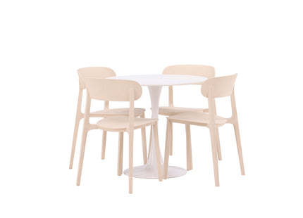 Venture Home Åstol & Hamden Matstolar 2-pack Beige + Runda Matbord ⌀80 Vit