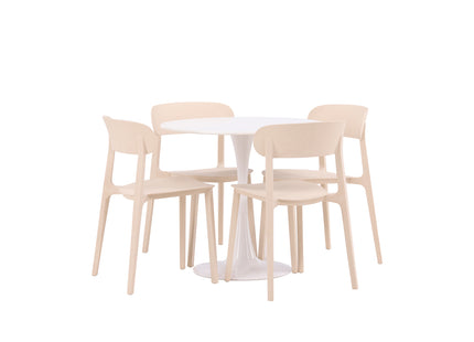Venture Home Åstol & Hamden Matstolar 2-pack Beige + Runda Matbord ⌀80 Vit