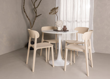 Venture Home Åstol & Hamden Matstolar 2-pack Beige + Runda Matbord ⌀80 Vit