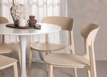 Venture Home Åstol & Hamden Matstolar 2-pack Beige + Runda Matbord ⌀80 Vit