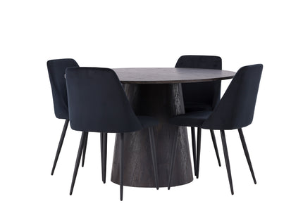 Venture Home Lanzo & Night Runda Matbord ⌀120 Mocca + Matstolar 2-pack Svart
