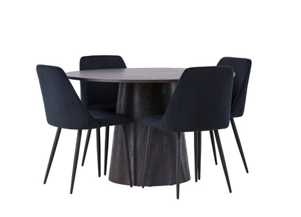 Venture Home Lanzo & Night Runda Matbord ⌀120 Mocca + Matstolar 2-pack Svart