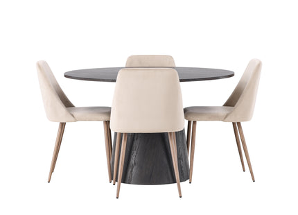 Venture Home Lanzo & Night Runda Matbord ⌀120 Mocca + Matstolar 2-pack Beige