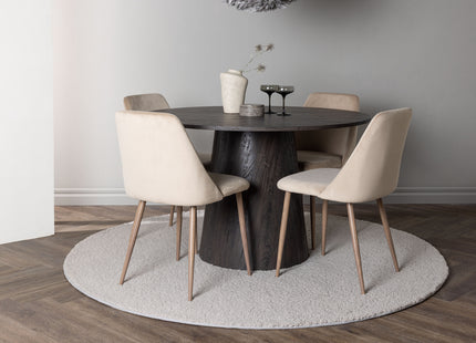 Venture Home Lanzo & Night Runda Matbord ⌀120 Mocca + Matstolar 2-pack Beige