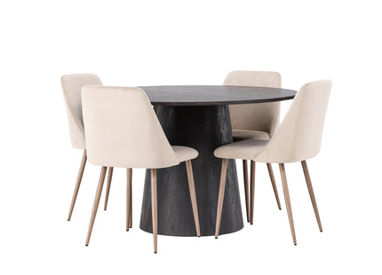 Venture Home Lanzo & Night Runda Matbord ⌀120 Mocca + Matstolar 2-pack Beige