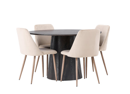 Venture Home Lanzo & Night Runda Matbord ⌀120 Mocca + Matstolar 2-pack Beige