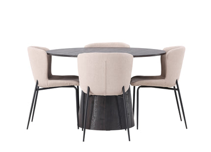 Venture Home Modesto & Lanzo Matstolar 2-pack Beige + Runda Matbord ⌀120 Mocca