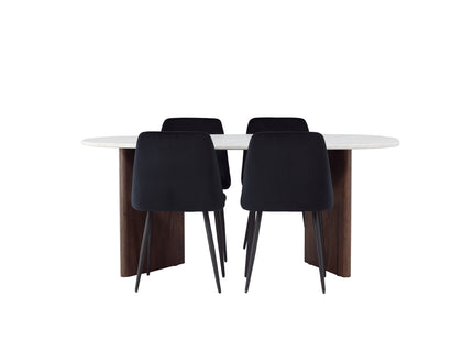 Venture Home Grönvik & Night Ovala Matbord 180 x 90 Ljusgrå + Matstolar 2-pack Svart