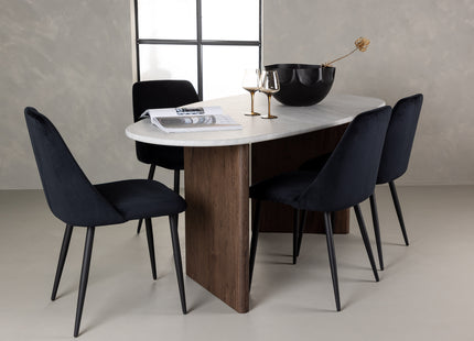 Venture Home Grönvik & Night Ovala Matbord 180 x 90 Ljusgrå + Matstolar 2-pack Svart