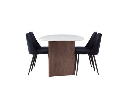 Venture Home Grönvik & Night Ovala Matbord 180 x 90 Ljusgrå + Matstolar 2-pack Svart