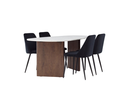 Venture Home Grönvik & Night Ovala Matbord 180 x 90 Ljusgrå + Matstolar 2-pack Svart