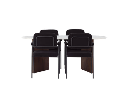 Venture Home Grönvik & Yesterday Ovala Matbord 180 x 90 Ljusgrå + Matstolar 2-pack Svart